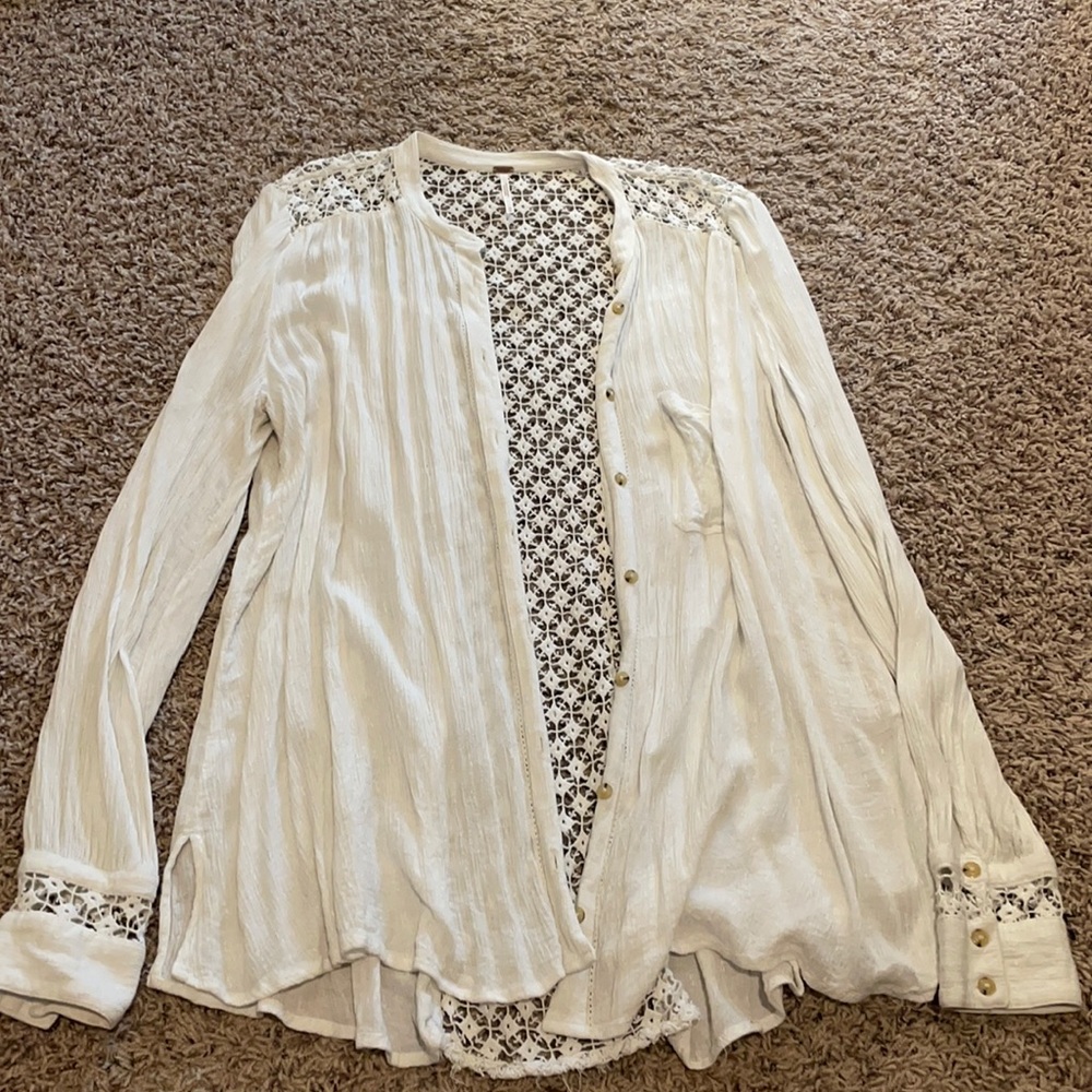 Free people white button down with lace back